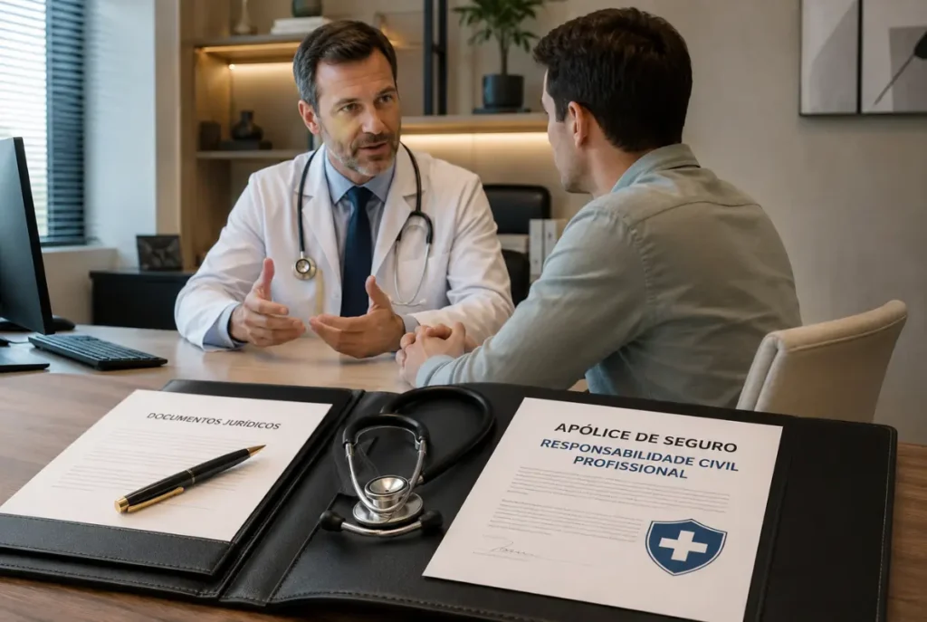 Seguro de Responsabilidade Civil Profissional para Médicos protegendo consultórios e clínicas médicas contra processos judiciais. - Okena Corretora de Seguros